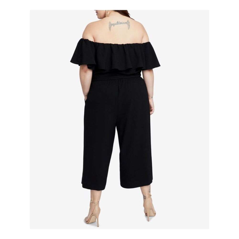 RACHEL RACHEL ROY Womens Black Ruffled Off Shoulder Wide Leg Jumpsuit Plus 20W - Picture 2 of 2